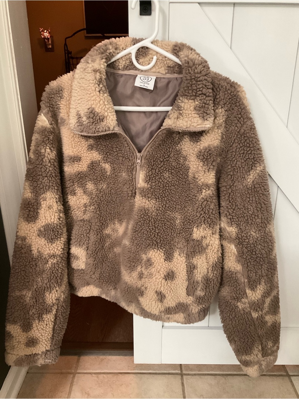 Sage Teddy Jacket in Brown and Cream Half-Zip
